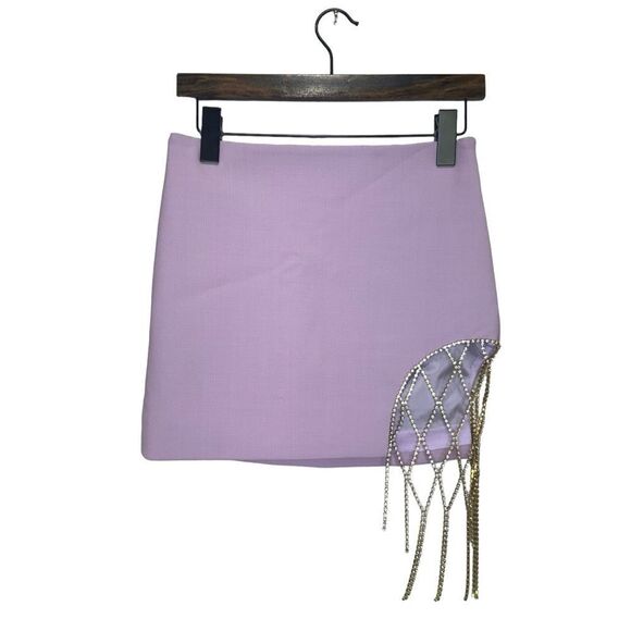 NEW AREA Crystal Fishnet Diamanté Mini Skirt Lavender Size 2 - Picture 6 of 12